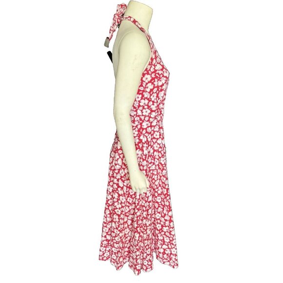 Laura Ashley Red Floral Halter Dress Vtg Sz 8 Cottage Core Garden Tea Party - Picture 5 of 16